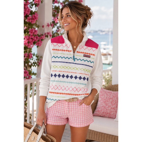 Vineyard Vines Tops - Vineyard Vines Women's Medium Embroidered Shep Shirt Quarter Zip Coastal Prep
